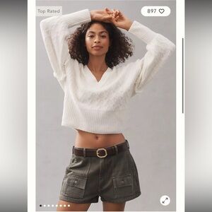 Anthropologie Pilcro V-Neck Drop Shoulder Cable Sweater